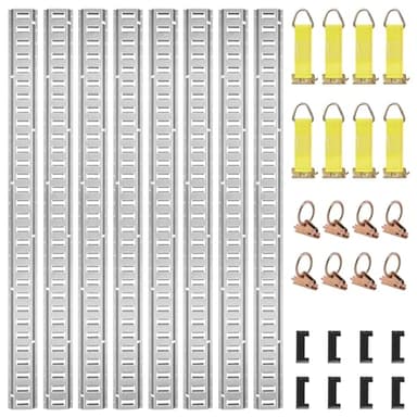 VEVOR E Track Tie-Down Rail Kit, 32PCS 5FT E-Tracks Set Includes 8 Steel Rails & 8 O Rings & 8 Tie-Offs with D-Ring & 8 End Caps, Securing Accessories for Cargo, Motorcycles, and Bikes