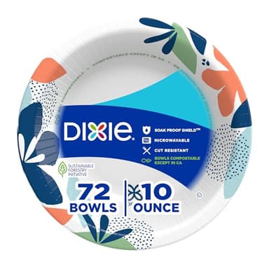 Dixie Small Paper Bowls, 10 Oz, 72 Count, Microwave-Safe, Soak-Proof, Disposable Bowls Great For Snacks, Dessert, And Light Lunch Meals