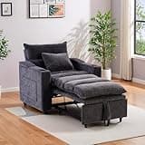 ModernMate Sleeper Chair for Adults, 3-in-1 Convertible Sofa Chair Bed, USB/Type-C Ports, Cup Holders, Side Pockets, Easy Pull-Out Couch, Space-Saving, Studio Apartment Must-Have (Fast Assembly)