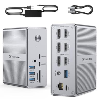 TobenONE DisplayLink Docking Station Triple Monitor with 120W Power Adapter, Triple 4K Display for MacBook Pro/Air, Thunderbolt 4/3, USB-C Windows(3X HDMI, 3X DP, 2xUSB-C, 4xUSB 3.2, SD/TF)