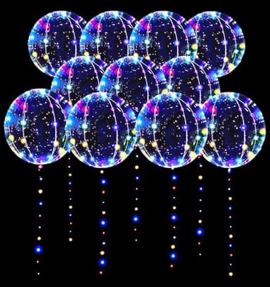 LED Balloons 10 Pack, Light Up Balloons 20 Inches Clear Helium Bobo Balloon, Glow Bubble Balloons with String Lights for Valentines Day Halloween Christmas Wedding Birthday Party Decoration