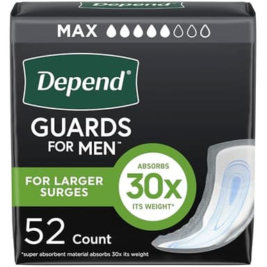 Depend Guards Incontinence Pads for Men, Maximum Absorbency, 52 Count, Packaging May Vary