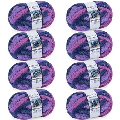 Cozyful Chunky Yarn for Hand Knitting - #10 Chunky Chenille Blanket Yarn, Jumbo Big Thick Chunky Yarns for Crocheting, Tie Dye Bulky Knit Yarns, 8 Skein (25 yds 8 oz Each Skein), Multi Purple