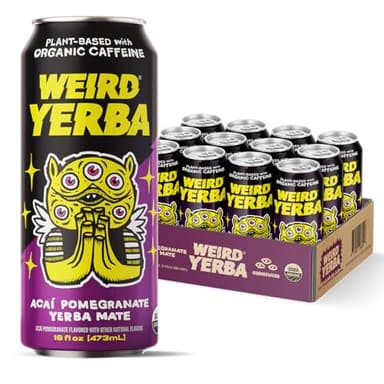 Drink Weird Organic Acai Pomegranate Yerba Mate – 16oz Cans, 160mg Organic Caffeine, Pack of 12 – Antioxidant-Rich Energy Drink Alternative