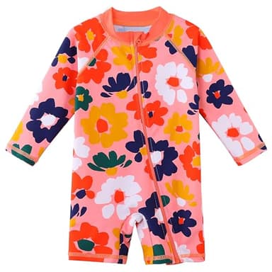 HUAANIUE Baby/Toddler Girl Swimsuit Long Sleeve Rashguard Swimwear PeachFlower 2-3 T