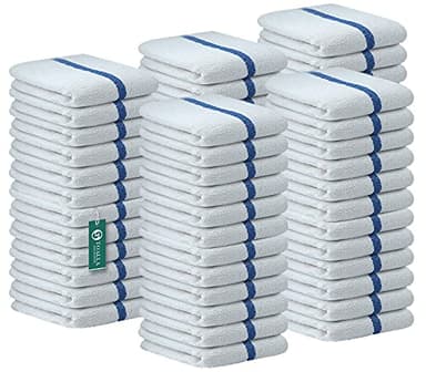 TOALLA Bar Mop Blue Stripe 10lbs 16x19 Pack of 60 100% Cotton Double Stitched Route Ready Absorbent Kitchen Towel Dish Towels and Dishcloths Towels Sets Washcloth Kitchen Towels