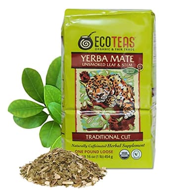 ECOTEAS Organic Yerba Mate Loose Leaf Tea – Unsmoked (Air Dried) Traditional Cut – 1 lb – From Argentina – Kosher, Non-GMO, Gluten-Free (Pack of 1)