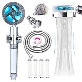 CWPW High Pressure Shower Heads, Handheld Turbo Fan Shower, Hydro Jet Shower Head with 79 Inch Hose,Bracket,Cotton Filters and Bath Loofah, One Key Pause Switch 360 Degrees Rotating (Blue with hose)