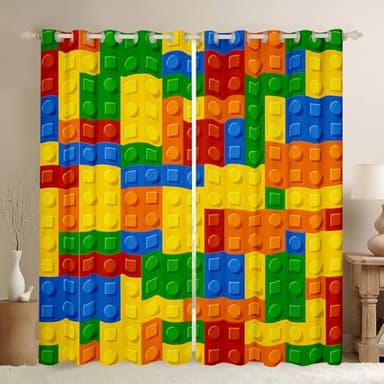 Feelyou Colorful Toy Printed Curtains for Bedroom Living Room Building Window Drapes Fun Brick 3D Design Window Curtains Kids Living Room Window Treatment Panels(2 Panels, 42 x 84 Inch)