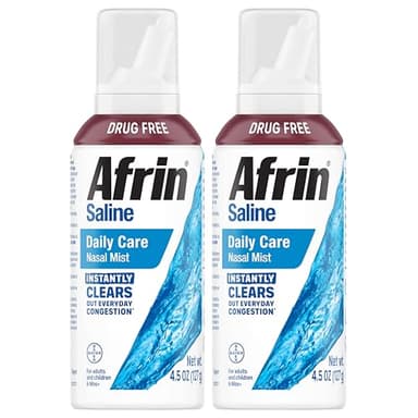 Afrin Saline Nasal Spray Twin Pack, 100% Drug Free, Saline Solution, Daily Care Nasal Spray for Everyday Congestion and Dry Nose, Easy Mist, 4.5 OZ (Pack of 2)