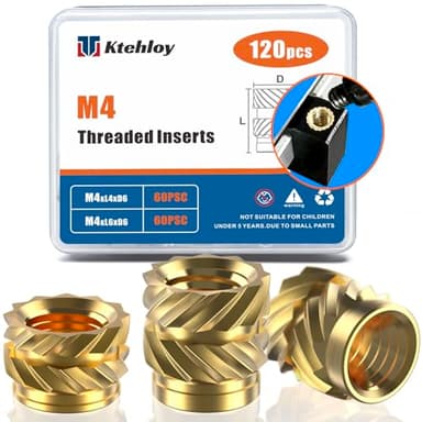 Ktehloy 120Pcs M4 Threaded Inserts, M4 Female Thread Metric Knurled Nuts Assortment Kit, Brass Heat Set Insert for Plastic and 3D Printing Components (M4x4x6, M4x6x6)