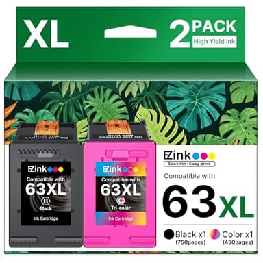 63XL Ink Cartridges Black and Color Remanufactured Replacement for HP Ink 63 for HP 63XL Ink Cartridges Combo Pack Work for HP Officejet 4650 3830 3833 5255 5258 Envy 4520 Deskjet 1112 3637 (2 Pack)