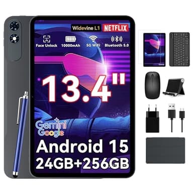 13 Inch Large Tablet,Android 15 Tablets with Gemini AI,24GB RAM+256GB ROM, 120Hz, Octa-Core,10000mAh Fast Charge, WiFi6, Large Android Tablet with Keyboard and Pen Gaming Office Suite-2-Year Warranty