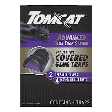 Tomcat Advanced Glue Trap System Mouse Size Covered Glue Traps with 2 Reusable Covers and 4 Disposable Glue Traps