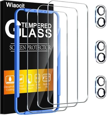 Wiaocit 3 Pack Tempered Glass Screen Protector for iPhone 16 with 3 Pack Camera Lens Protector, 9H Hardness, Bubble Free, Case Friendly