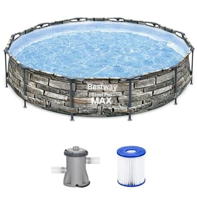 Bestway Steel Pro MAX 12' x 30" Above Ground Pool, Round Metal Frame Outdoor Swimming Pool Set with Filter Pump & Type I Cartridge, Stone Print