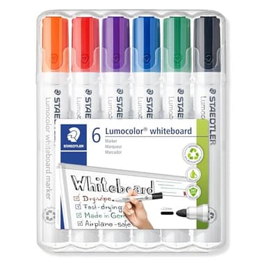 STAEDTLER 351 B WP6 Lumocolor Whiteboard Marker Chisel Tip - Assorted Colours (Pack of 6)