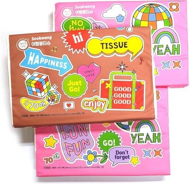 Sookwang Travel Pocket Tissues, (3 Pack, 210 Tissues Total cute character tissue for school, travel, camping, office, car), Pack of 3 for Cleansing Traveling Easy to Carry