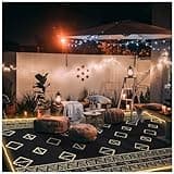Outdoor Rugs Carpet 9x18 ft for Patio RV Camping with Led Strip Lights Waterproof Plastic Straw Rug Reversible Portable Floor Mats Outside Decor Indoor Rugs Balcony Picnic Geometric Rug Clearance