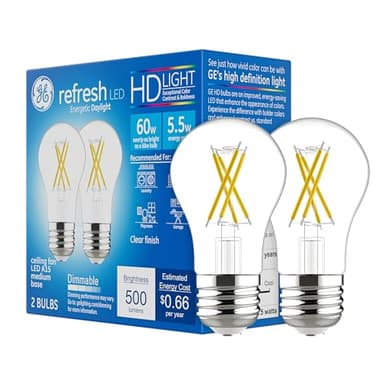 GE Refresh LED Light Bulbs, 60 Watt, Daylight, A15 Celling Fan Bulbs, Clear Finish (2 Pack)