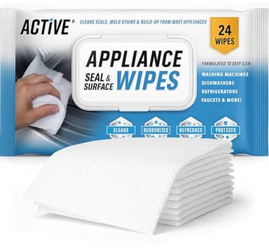 ACTIVE Home Appliance Surface Cleaner Wipes Heavy Duty Wipe for Cleaning Washing Machine, Dryer Stainless Steel Refrigerator, Glass Cooktop, Microwave, Dishwasher, Counter, Tile - 24 Large Wipes