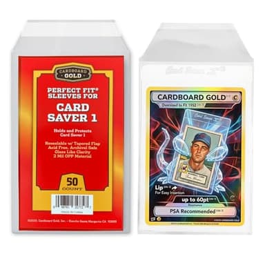 Cardboard Gold Card Saver 1 Sleeve -Resealable Perfect Fit Sleeves for Card Saver 1 semi-ridged Holder - Acid-Free Archival Safe - Glass-Like Clarity - Protect from Scratches/Dirt (50 Sleeves)