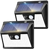 Solar Lights Outdoor 2 Pack, 140LED/3 Modes Motion Sensor Wall Lights Solar Powered, Wireless IP65 Waterproof Solar Lights Outside Bright for Deck Steps Fence Patio Front Door Pathway, White