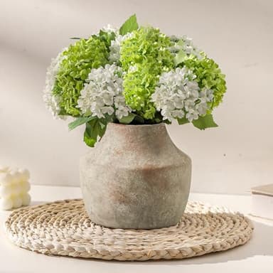 Mitt&Ditt Ceramic Flower Vase, 5.3 inch Pottery Farmhouse Rustic Vase, Handcrafted Weathered Vases, Small Flower Terracotta Vases for Home Decor, Living Room, Table, Shelf, Mantel, Neutral