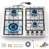 Disaenvir 4 Burner Gas Stove - 24 Inch Stainless Steel Propane Gas Cooktop for LPG/NG Dual Fuel, Two Burner Gas Stove Burner with Flame-out Protection for Apartment, Kitchen, Indoor, 110-120V Plug in