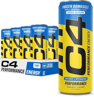 C4 Energy Drink 12oz (Pack of 12) - Frozen Bombsicle - Sugar Free Pre Workout Performance Drink with No Artificial Colors or Dyes
