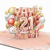 Liif Happy 21st Birthday Card, Birthday Card For 21 Years Old For Girl, Daughter, Granddaughter, Niece | Age Twenty-One - Pink Balloons Celetration | With Message Note & Envelop | Size 7 x 5 Inch