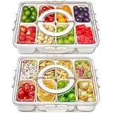 Mfacoy Snackle Box Container, 2 Pack Divided Serving Tray with Lid and Handle, Snack Box Charcuterie Container for Portable Snack Platters, Clear Organizer for Candy, Fruits, Travel, Party, Picnic