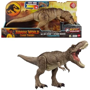 Mattel Jurassic World T. rex Dinosaur Toy with Sound & Movement, All-Out Attack Tyrannosaurus Rex Action Figure with Rampage Attack, Plus Digital Play