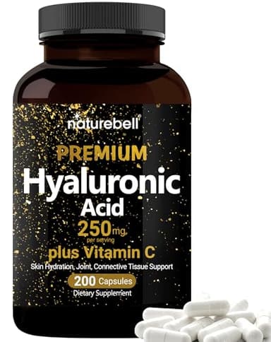 NatureBell Hyaluronic Acid 250mg - 240 Capsules - 250mg Hyaluronic Acid, 5000mcg Biotin & 25 mg Vitamin C - Supports Skin, Hair, Bone, Eye & Joint Health*