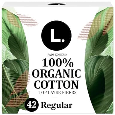 L. Ultra Thin Pads for Women, Organic Cotton Top Layer, Regular Absorbency, Menstrual Pads with Wings, Made Without Synthetic Pesticides and Fragrances, 42 Count