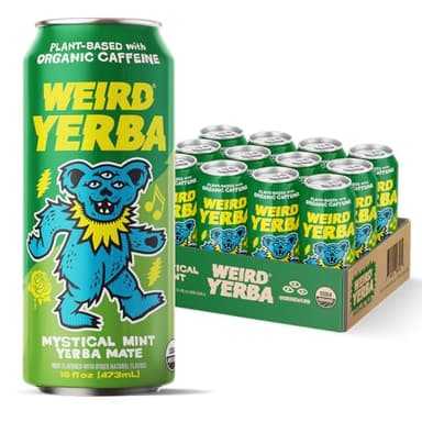 Drink Weird Organic Mystical Mint Yerba Mate – 16oz Cans, 160mg Organic Caffeine, Pack of 12 – Grateful Dead Collab, Clean Energy Drink Alternative