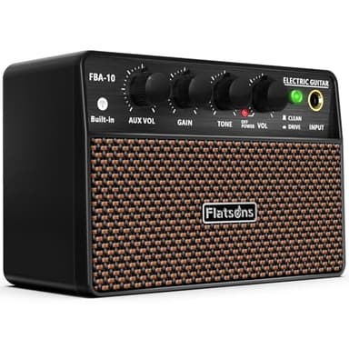 Flatsons FBA-10 Guitar Amp, 10W Mini Electric Guitar Amplifier with Clean/Drive Channel, 6H Working, USB-C Rechargeable, 3.5mm Headphone/AUX Jack, Wireless Portable Amp for Indoor Practice, Traveling