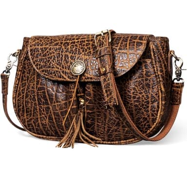 Gexmil Full Grain Leather Cross Body Bag for Women Men, Messenger Bag with Zipper Closure, Vintage Handmade Satchel, Adjustable Strap, Pure Brass Hardware, Buffalo Brown