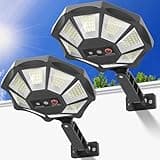 OKPRO Solar Lights Outdoor Waterproof, 8 Sides Solar Street Light Dusk to Dawn, LED 6500K Flood Light with Motion Sensor and Remote Control, IP66 Waterproof LED Lights for Yard, Parking Lot (2 Pack)