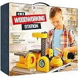 4 in 1 Woodworking Station for Kids - Wood Building Projects Kit for Boys - Real Construction Tools Sets - Boy Tool Set - Easter Gifts Age 8 Year Old - Cool STEM Toys Kits Birthday Gift Ideas