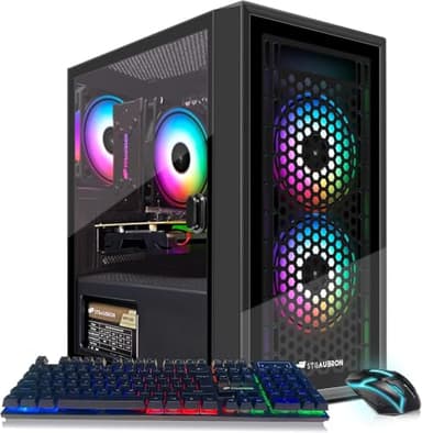 STGAubron Gaming PC Desktop Computer, Intel i7 Xeon E5, Radeon RX 550 4G, 16GB RAM, 512GB SSD, WiFi 6, BT 5.0, RGB Fan x 3, Windows 11 Home