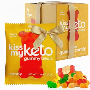 Kiss My Keto Sugar Free Gummy Bears, 12-Pack – Satisfy Cravings while Staying in Ketosis – High Fiber, 3g Net Carbs, Non-GMO & No Gluten – Fruity Sugar Free Gummies