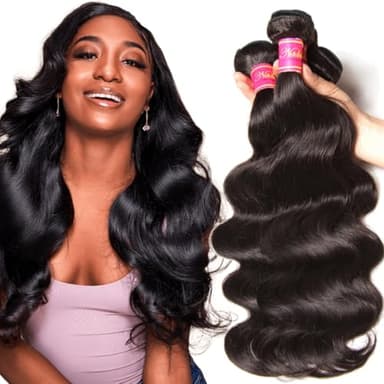 Nadula Hair 12A Brazilian Body Wave Virgin Human Hair 3 Bundles 16 18 20, 100% Unprocessed Brazilian Wavy Human Hair Weave Extensions for Black Women Natural Color