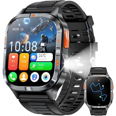 Military GPS Smart Watch for Men with Compass/Altitude/Flashlight，2.01" HD Screen smart watch with Voice Assistant/Bluetooth Calling，Smartwatch for Android&iOS, Activity Tracker Multiple Sport Modes