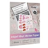 Koala Printable Vinyl Sticker Paper for Inkjet Printers - 20 Sheets Glossy White Water-Resistant Adhesive Label Paper - 8.5x11 Inch, Tear-Resistant, Removable