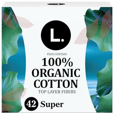 L. Ultra Thin Pads for Women, Organic Cotton Top Layer, Super Absorbency, Menstrual Pads with Wings, Made Without Synthetic Pesticides and Fragrances, 42 Count