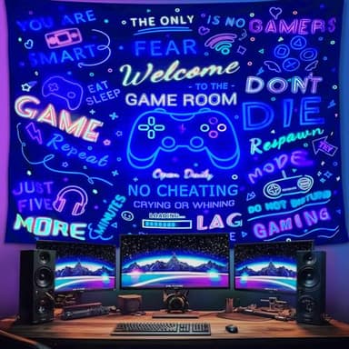 ARTCREATOR Black Light Gaming Tapestry, Welcome To The Game Room Sign For Gaming Room Wall Decor For Boys, Cool UV Reactive Tapestries Gaming Wall Decor for Bedroom (29" x 37")