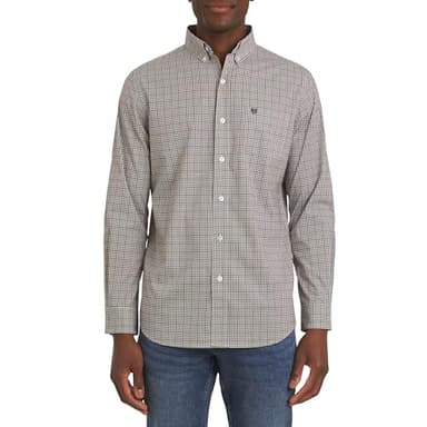 Chaps Men's Classic Fit Long Sleeve Button Down Stretch Poplin Casual Shirt, Toffee, Large