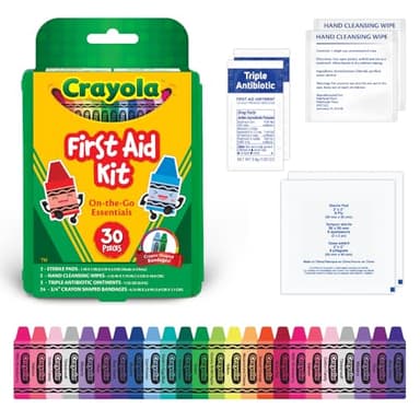 Crayola First Aid Kit, 30 Pieces | First Aid Kit for Kids & Adults, Travel-Friendly Compact for Home, Car, Camping, and Traveling