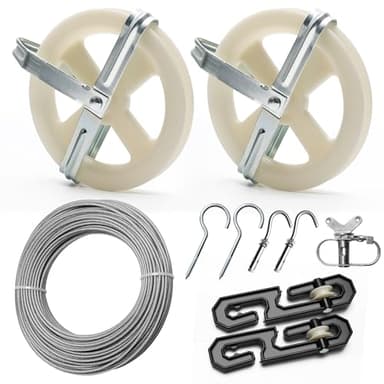 Outdoor Clothesline kit, Coldairsoap 5 "Nylon Clothesline Pulley kit, 150ft Clothesline Rope, Winch Tightener, S-Separator Spreader, Metal Hooks, Expansion Screw